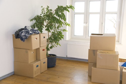Packed boxes and moving supplies for a West London van service