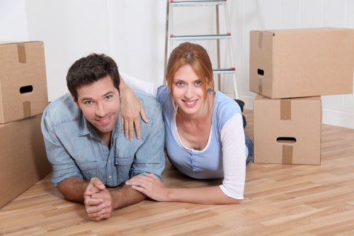 Packed office boxes and relocation materials ready for transport